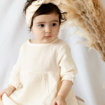 Organic Cotton Sand  Muslin Buttoned Dress