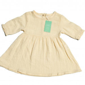 Organic Cotton Sand  Muslin Buttoned Dress
