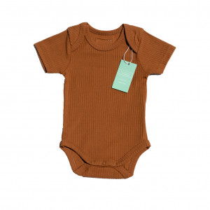 Organic Cotton Pecan Short sleeved Ribbed Bodysuit