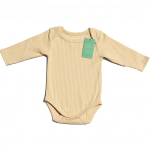 Organic Cotton Sand Long sleeved Ribbed Bodysuit