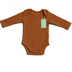 Organic Cotton Pecan Long sleeved Ribbed Bodysuit