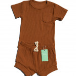 Organic Cotton Pecan Ribbed Shorts set