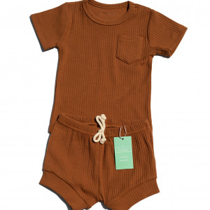 Organic Cotton Pecan Ribbed Shorts set