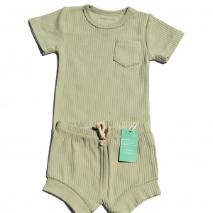 Organic Cotton Seafoam Ribbed Shorts set