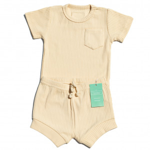 Organic Cotton Sand Ribbed Shorts set