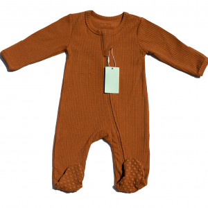 Organic Cotton Pecan Ribbed zipped Romper