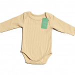 Organic Cotton Sand Long sleeved Ribbed Bodysuit